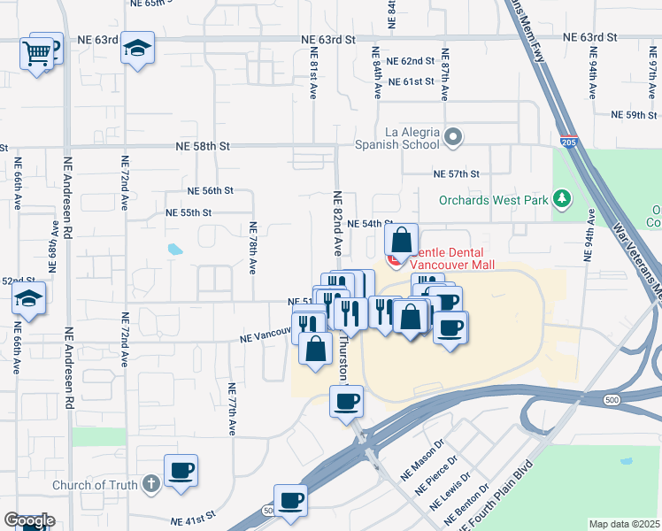 map of restaurants, bars, coffee shops, grocery stores, and more near 5115 Northeast 82nd Avenue in Vancouver