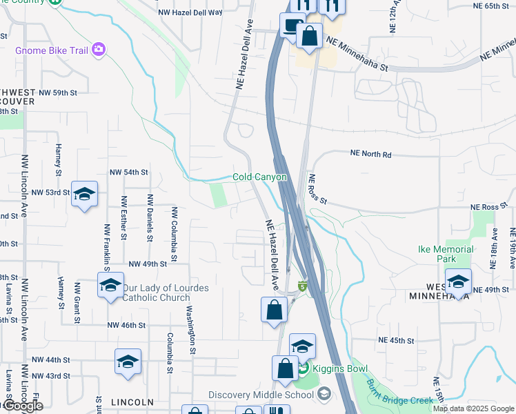 map of restaurants, bars, coffee shops, grocery stores, and more near 5302 Northeast Hazel Dell Avenue in Vancouver