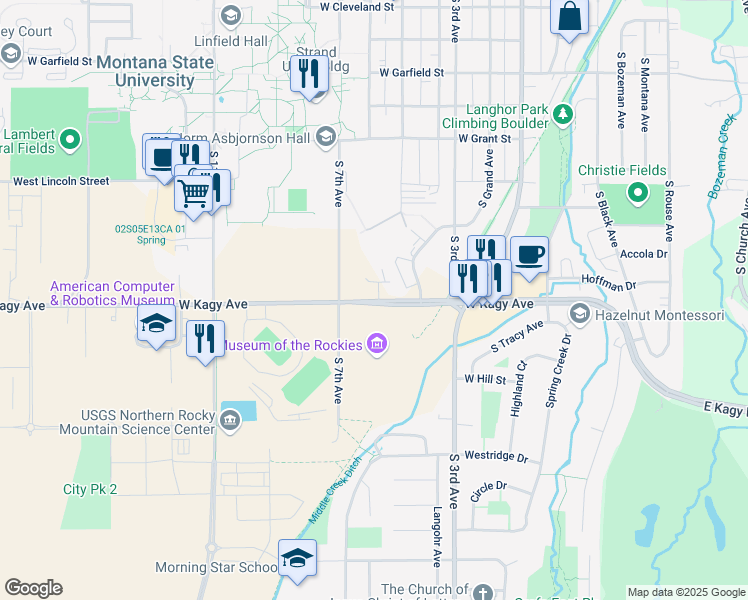 map of restaurants, bars, coffee shops, grocery stores, and more near in Bozeman
