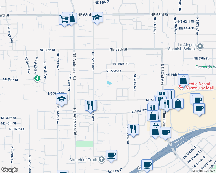 map of restaurants, bars, coffee shops, grocery stores, and more near 5614 Northeast 74th Court in Vancouver
