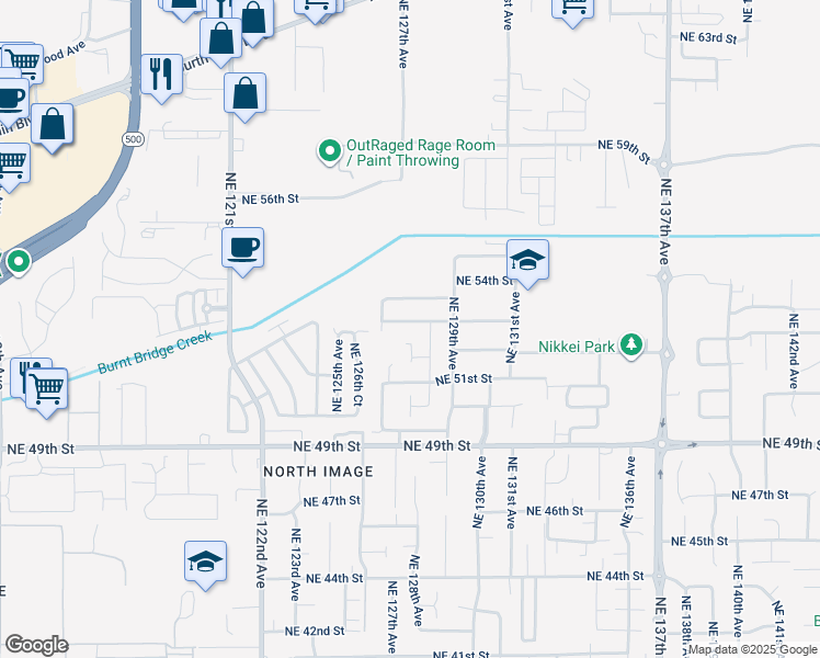 map of restaurants, bars, coffee shops, grocery stores, and more near 12719 Northeast 53rd Street in Vancouver