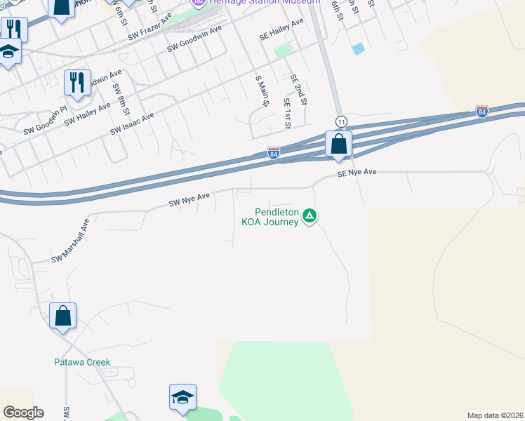 map of restaurants, bars, coffee shops, grocery stores, and more near in Pendleton