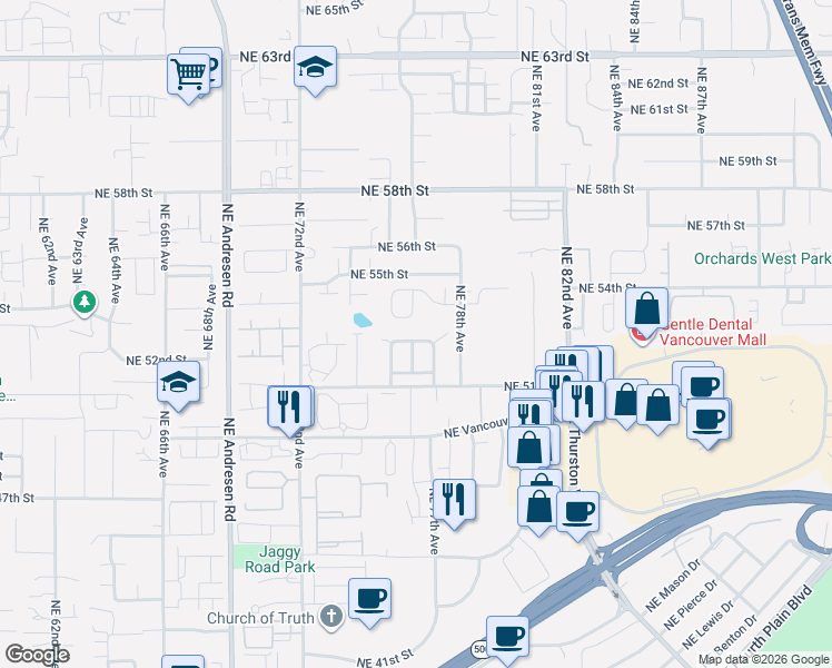 map of restaurants, bars, coffee shops, grocery stores, and more near 5119 Northeast 76th Avenue in Vancouver