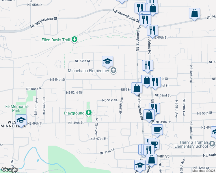 map of restaurants, bars, coffee shops, grocery stores, and more near 2714 Northeast 53rd Street in Vancouver