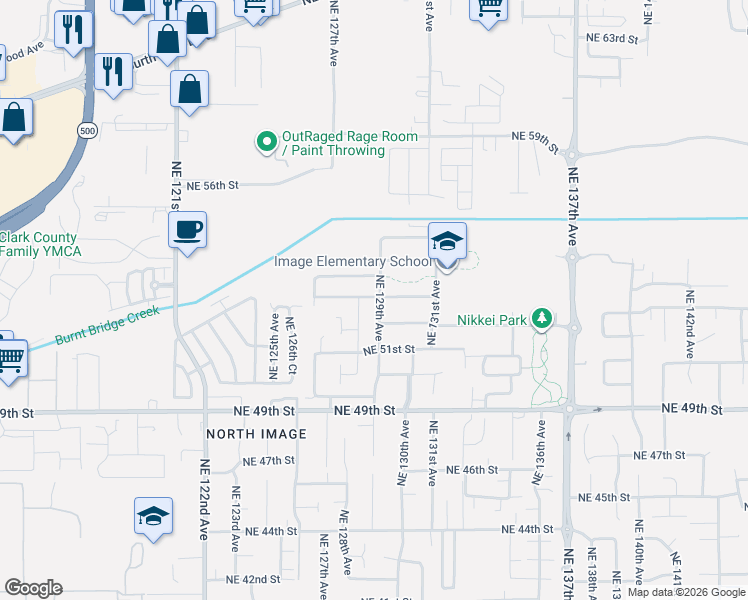 map of restaurants, bars, coffee shops, grocery stores, and more near 5207 Northeast 128th Avenue in Vancouver