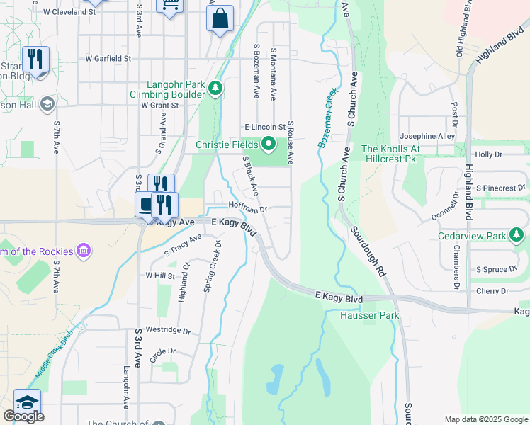 map of restaurants, bars, coffee shops, grocery stores, and more near 1901 South Black Avenue in Bozeman