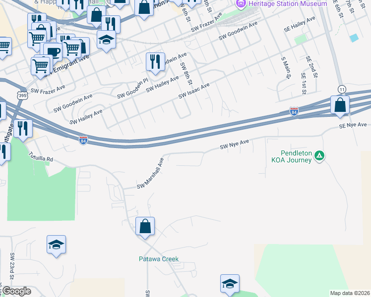 map of restaurants, bars, coffee shops, grocery stores, and more near 705 Southwest Nye Avenue in Pendleton