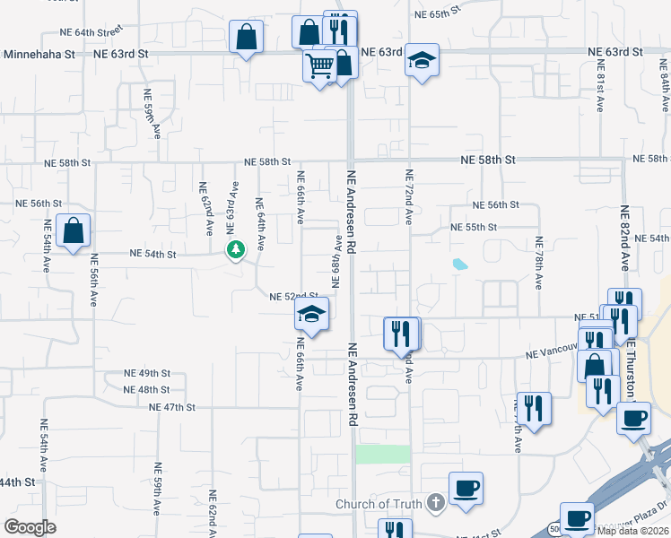 map of restaurants, bars, coffee shops, grocery stores, and more near 5205 Northeast 68th Avenue in Vancouver