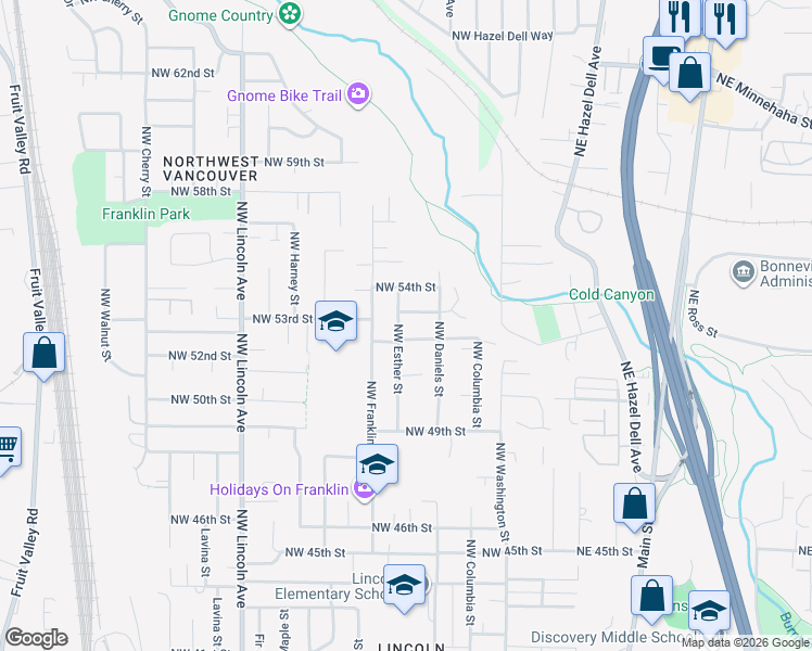 map of restaurants, bars, coffee shops, grocery stores, and more near 5229 Northwest Esther Street in Vancouver