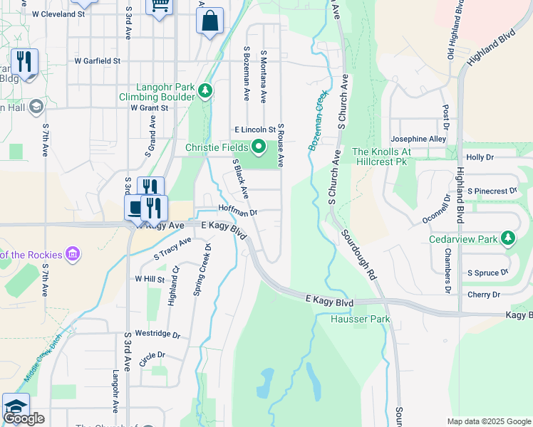 map of restaurants, bars, coffee shops, grocery stores, and more near 312 Accola Drive in Bozeman