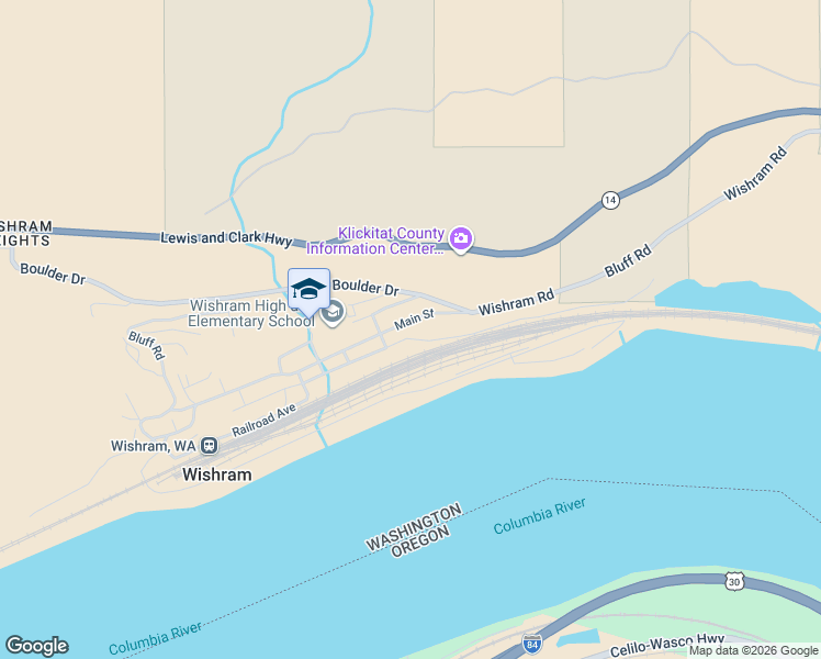 map of restaurants, bars, coffee shops, grocery stores, and more near 78 Main Street in Wishram