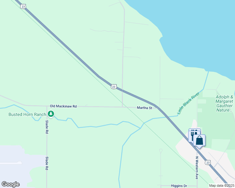 map of restaurants, bars, coffee shops, grocery stores, and more near 14027 Stony Pointe Rd in Cheboygan