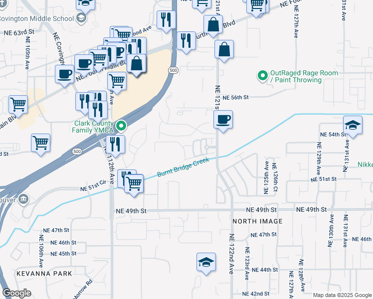 map of restaurants, bars, coffee shops, grocery stores, and more near 5264 Northeast 121st Avenue in Vancouver