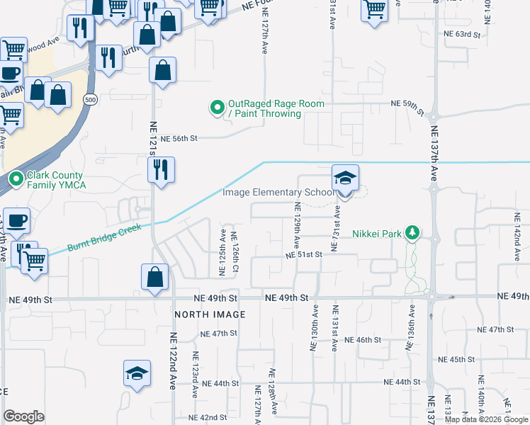 map of restaurants, bars, coffee shops, grocery stores, and more near 12710 Northeast 54th Way in Vancouver