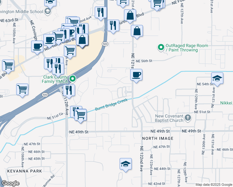 map of restaurants, bars, coffee shops, grocery stores, and more near 5404 Northeast 121st Avenue in Vancouver