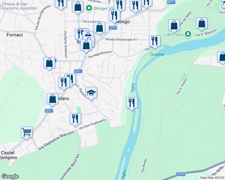 map of restaurants, bars, coffee shops, grocery stores, and more near 15 Via Castel Montecchio in Credaro