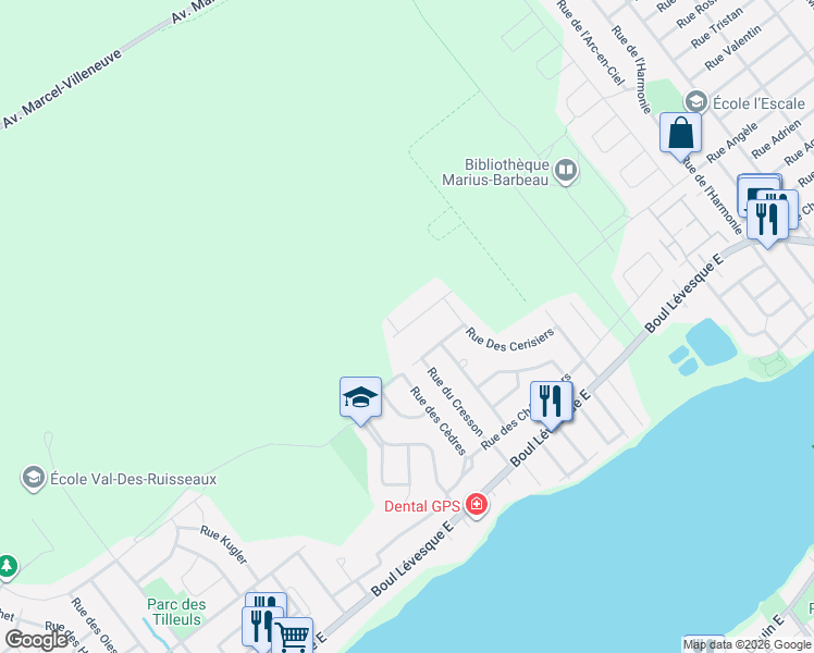 map of restaurants, bars, coffee shops, grocery stores, and more near 8315 Avenue des Trembles in Laval