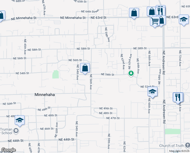 map of restaurants, bars, coffee shops, grocery stores, and more near 5524 Northeast 54th Street in Vancouver