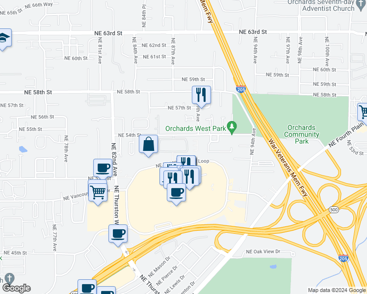 map of restaurants, bars, coffee shops, grocery stores, and more near 8701 Northeast 54th Street in Vancouver