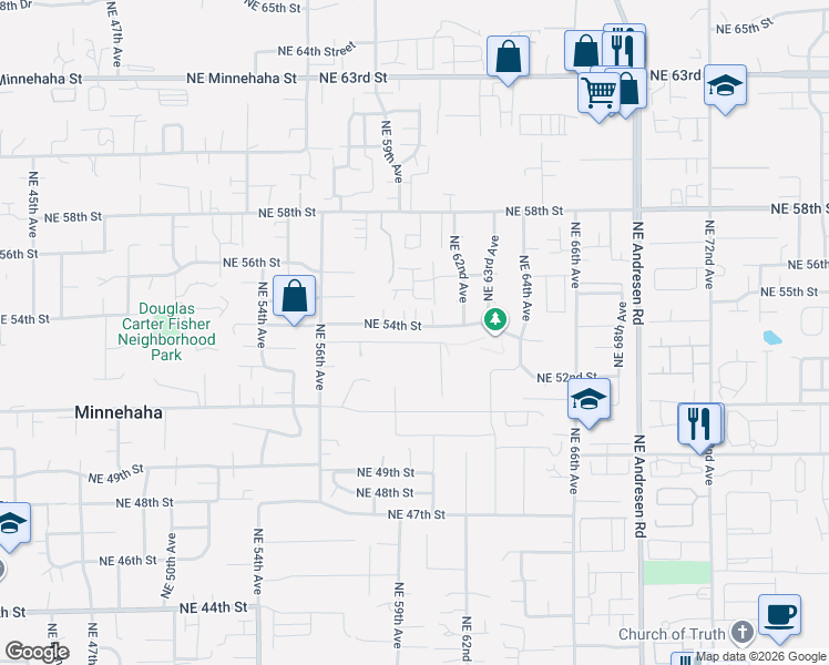 map of restaurants, bars, coffee shops, grocery stores, and more near 5911 Northeast 54th Street in Vancouver