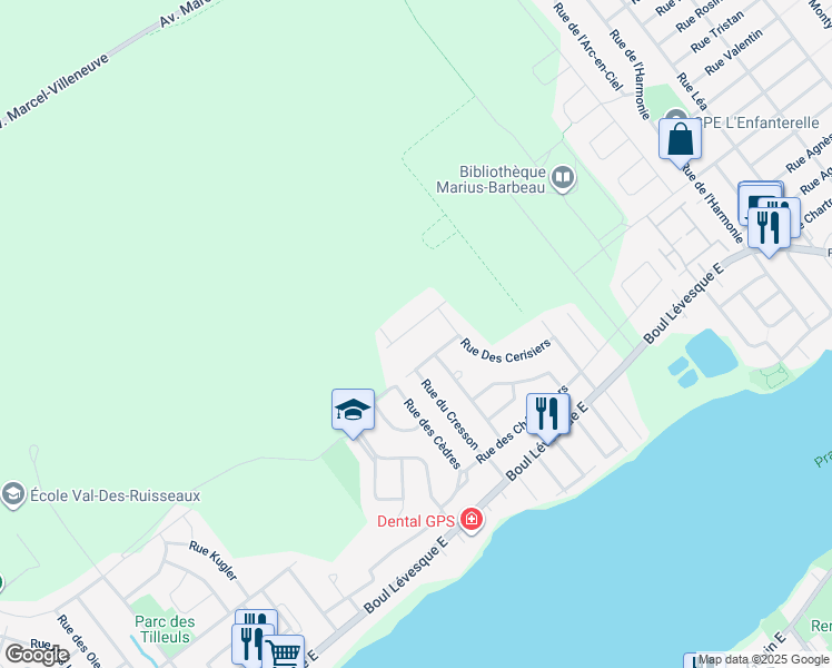 map of restaurants, bars, coffee shops, grocery stores, and more near 8330 Avenue des Trembles in Laval