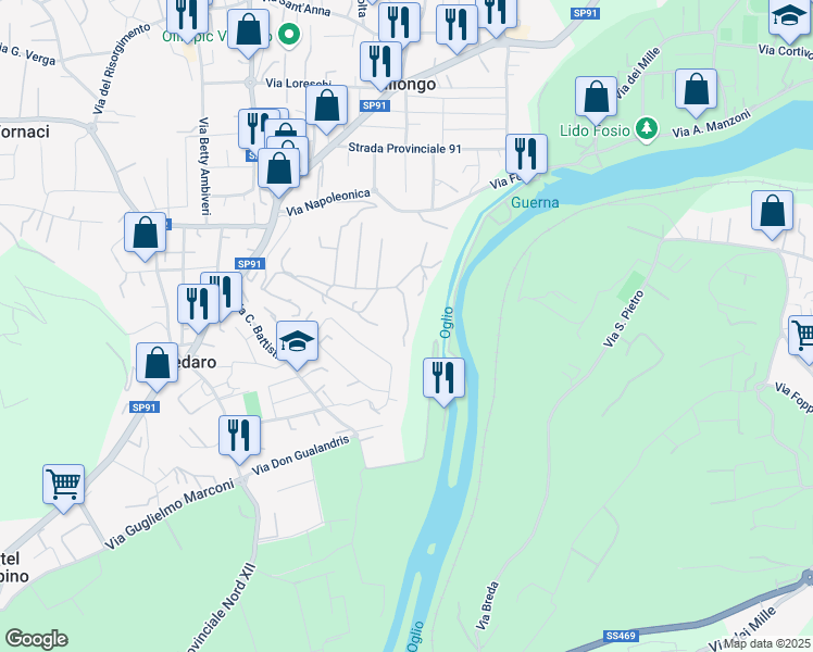 map of restaurants, bars, coffee shops, grocery stores, and more near 14 Via Castel Montecchio in Credaro