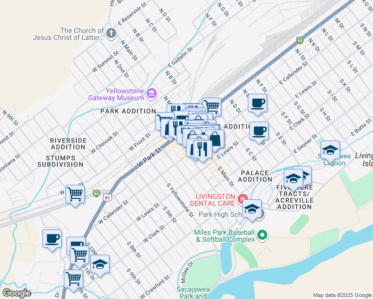 map of restaurants, bars, coffee shops, grocery stores, and more near in Livingston