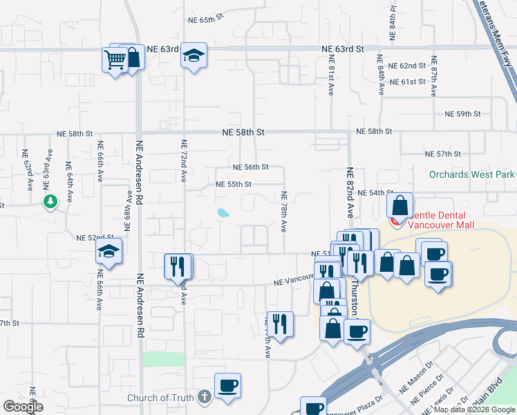 map of restaurants, bars, coffee shops, grocery stores, and more near 7717 Northeast 54th Street in Vancouver