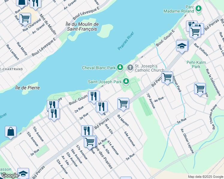 map of restaurants, bars, coffee shops, grocery stores, and more near 9910 Boulevard Gouin Est in Montréal