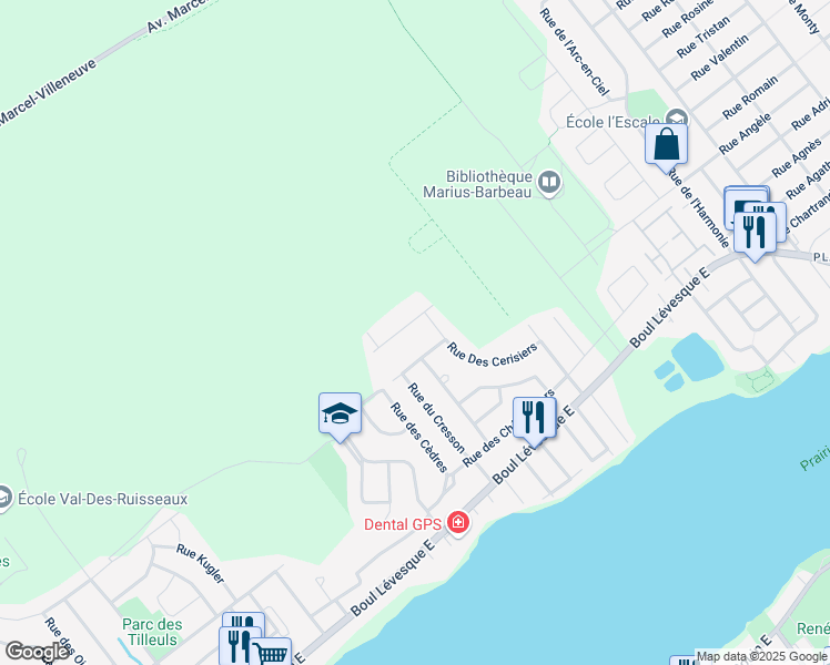 map of restaurants, bars, coffee shops, grocery stores, and more near 8366 Avenue des Trembles in Laval