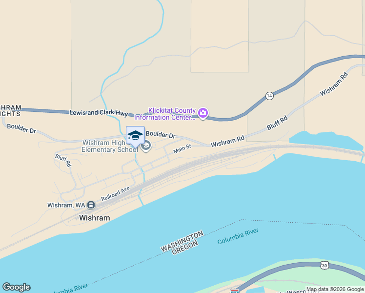map of restaurants, bars, coffee shops, grocery stores, and more near 65 Main Street in Wishram
