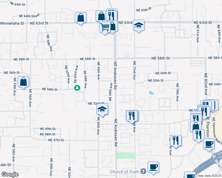 map of restaurants, bars, coffee shops, grocery stores, and more near 5313 Northeast 68th Avenue in Vancouver