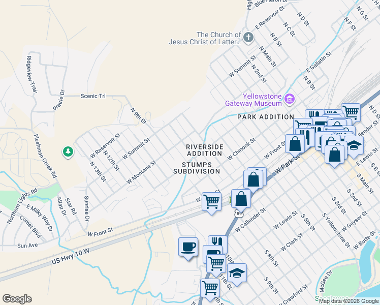 map of restaurants, bars, coffee shops, grocery stores, and more near 516 N 8th St in Livingston
