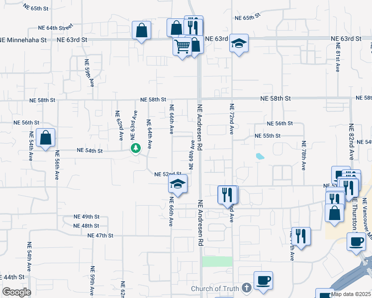 map of restaurants, bars, coffee shops, grocery stores, and more near 5405 Northeast 66th Avenue in Vancouver