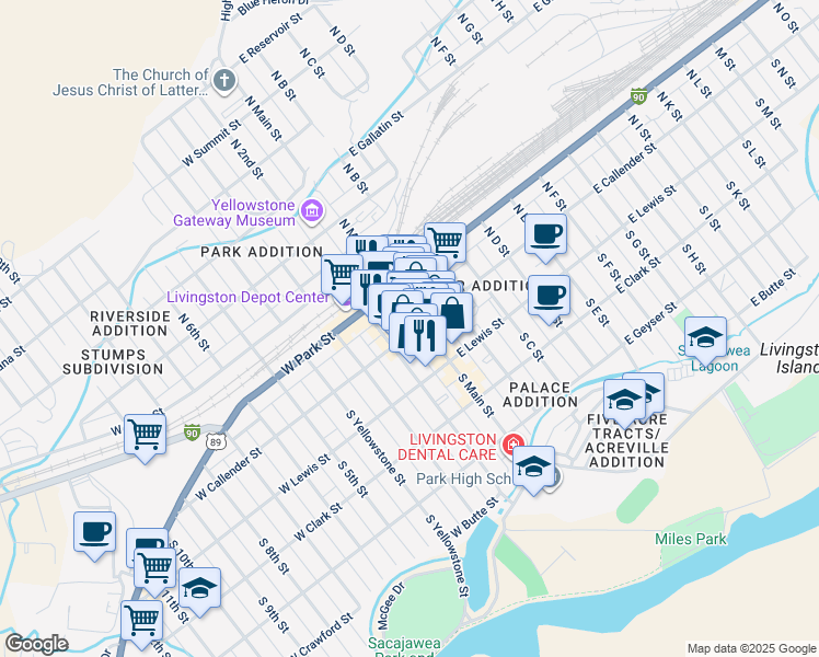 map of restaurants, bars, coffee shops, grocery stores, and more near in Livingston