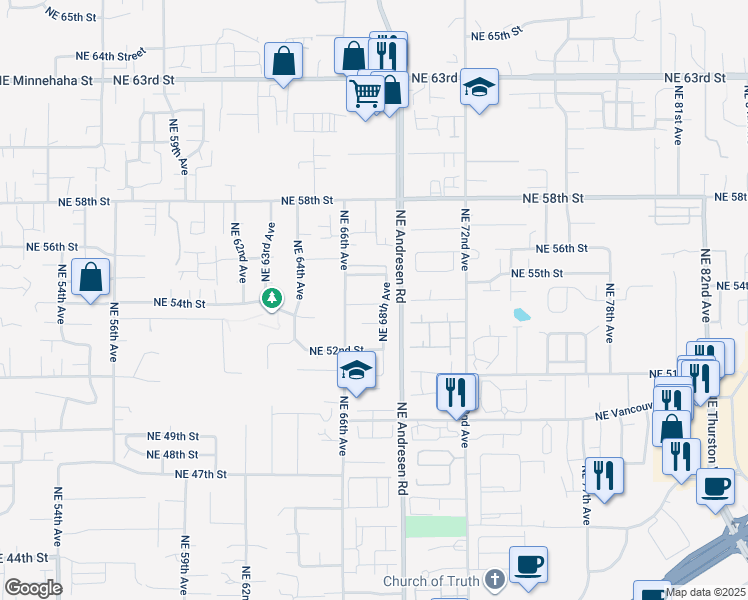 map of restaurants, bars, coffee shops, grocery stores, and more near 5405 Northeast 66th Avenue in Vancouver