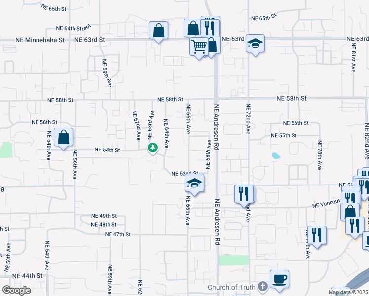 map of restaurants, bars, coffee shops, grocery stores, and more near 5418 Northeast 66th Avenue in Vancouver