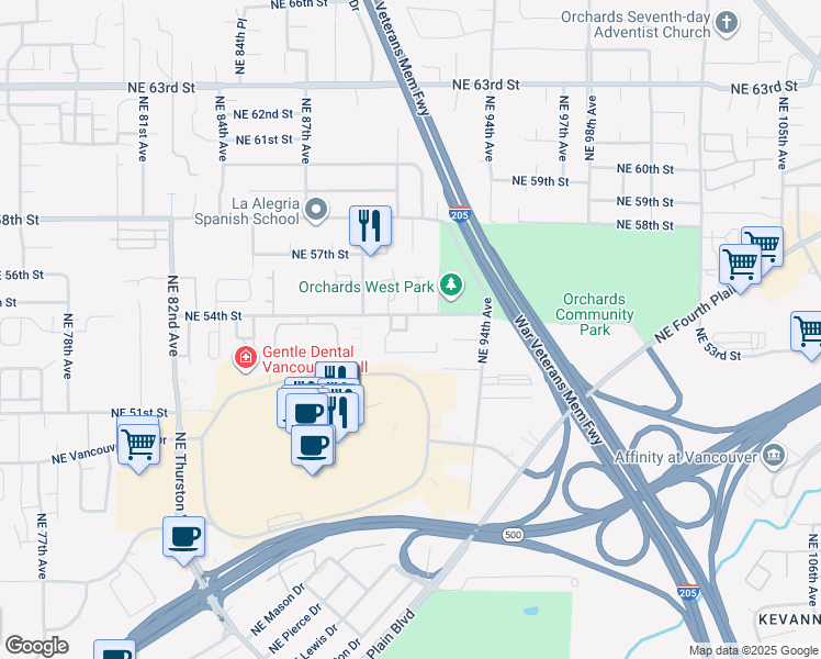 map of restaurants, bars, coffee shops, grocery stores, and more near 9146 Northeast 54th Street in Vancouver