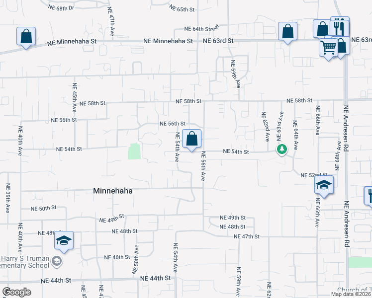 map of restaurants, bars, coffee shops, grocery stores, and more near 5418 Northeast 54th Street in Vancouver