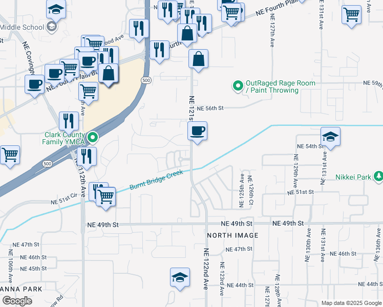 map of restaurants, bars, coffee shops, grocery stores, and more near 5305 Northeast 121st Avenue in Vancouver
