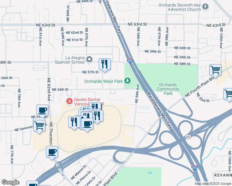 map of restaurants, bars, coffee shops, grocery stores, and more near 9146 Northeast 54th Street in Vancouver