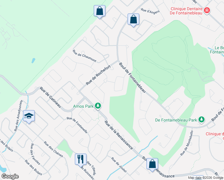 map of restaurants, bars, coffee shops, grocery stores, and more near 28 Rue d'Amboise in Blainville