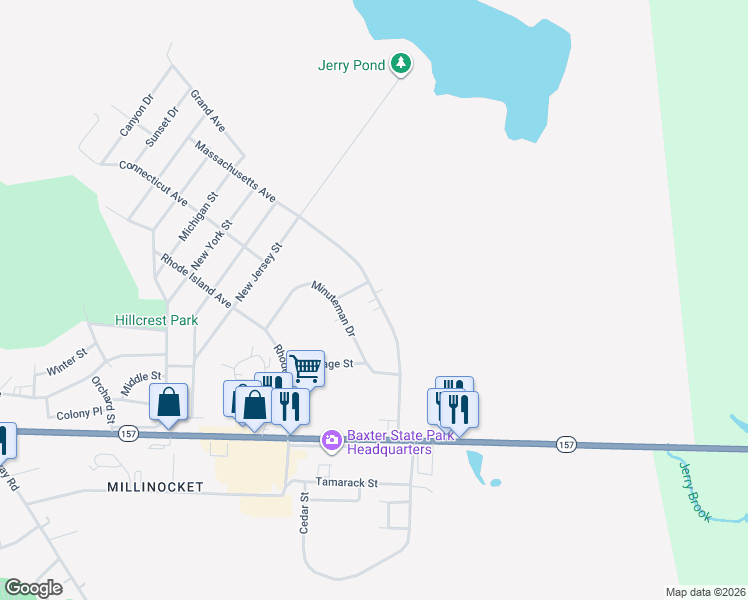 map of restaurants, bars, coffee shops, grocery stores, and more near 276 Massachusetts Avenue in Millinocket