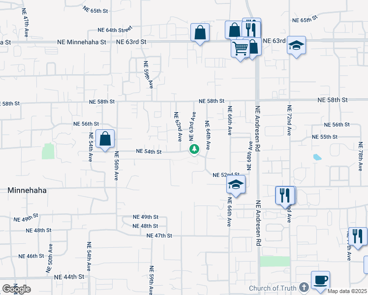 map of restaurants, bars, coffee shops, grocery stores, and more near 6204 Northeast 54th Street in Vancouver
