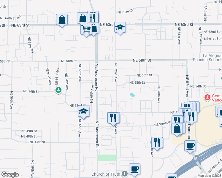 map of restaurants, bars, coffee shops, grocery stores, and more near 7070 Northeast 54th Street in Vancouver