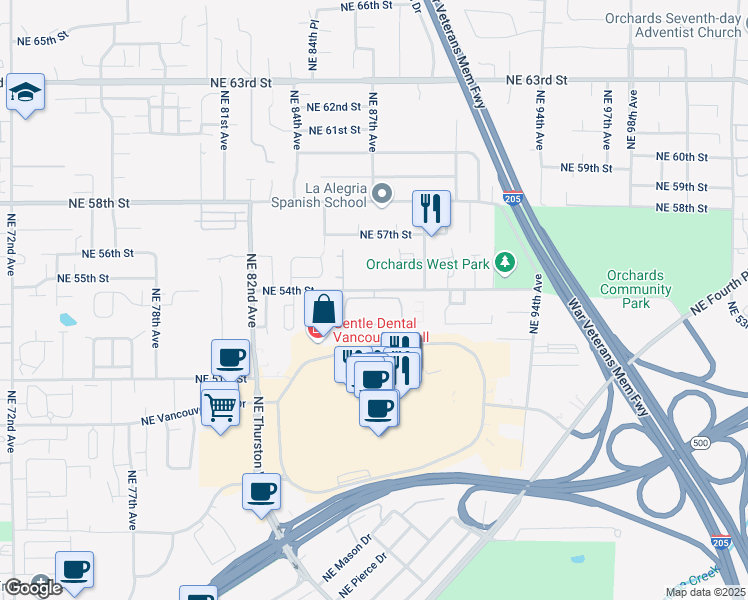 map of restaurants, bars, coffee shops, grocery stores, and more near 8701 Northeast 54th Street in Vancouver