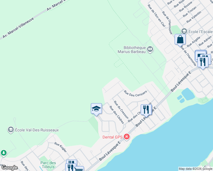 map of restaurants, bars, coffee shops, grocery stores, and more near 8315 Avenue des Trembles in Laval