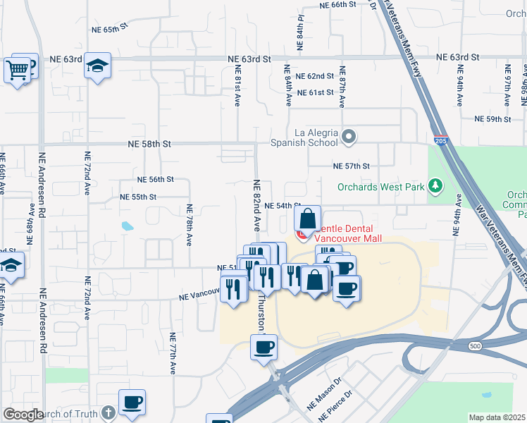 map of restaurants, bars, coffee shops, grocery stores, and more near 5360 Northeast 83rd Place in Vancouver