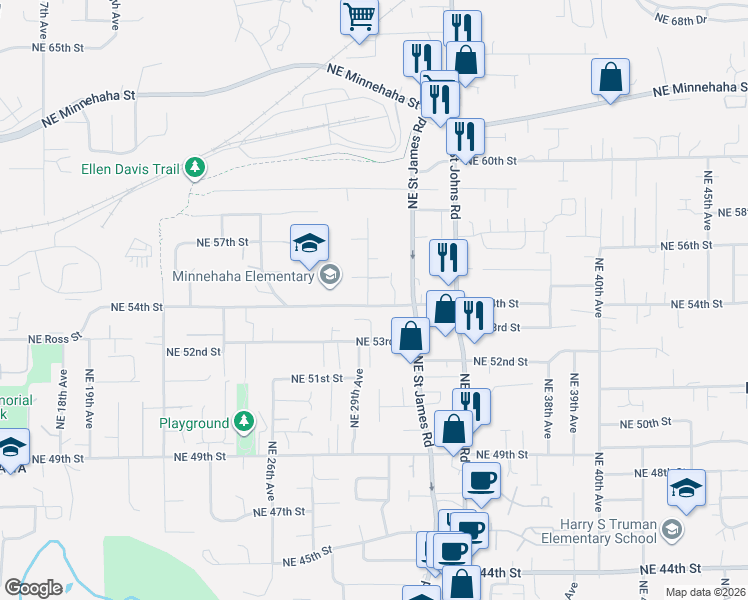 map of restaurants, bars, coffee shops, grocery stores, and more near 3004 Northeast 54th Street in Vancouver