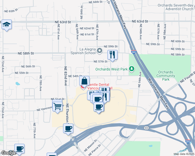 map of restaurants, bars, coffee shops, grocery stores, and more near 8701 Northeast 54th Street in Vancouver